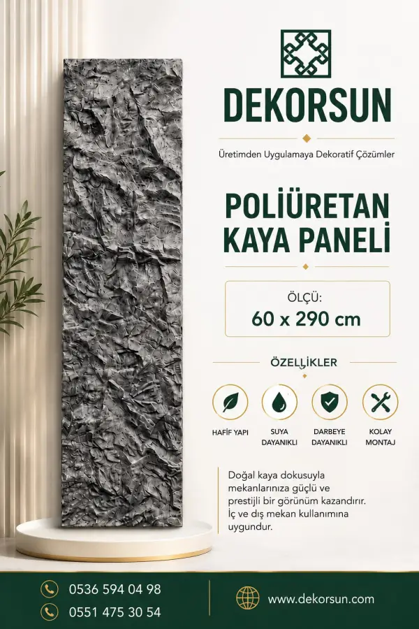 60x290 cm Kaya Desenli Duvar Paneli Gri 