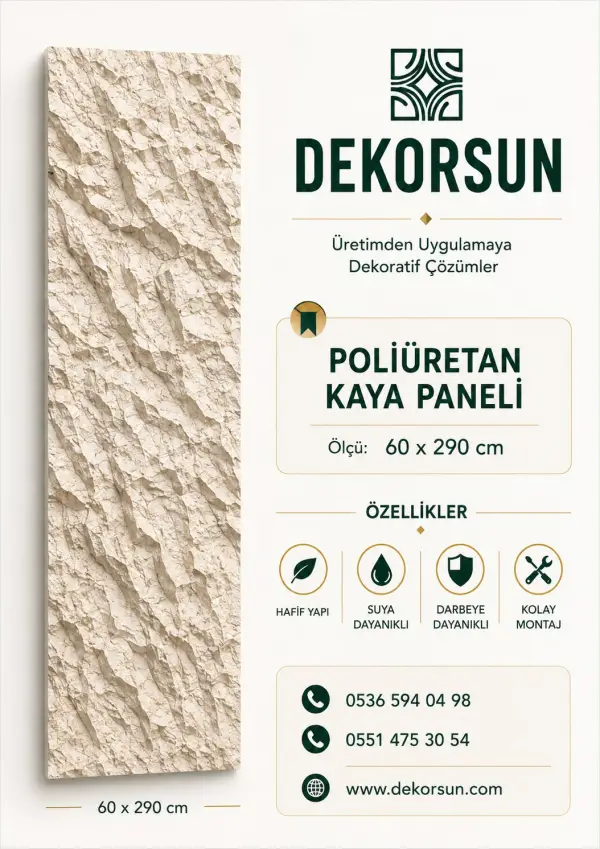 60x290 cm Kaya Desenli Duvar Paneli  Krem